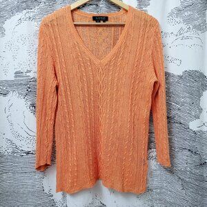 Linen Cable Knit Lauren Ralph Lauren V-Neck Sweater